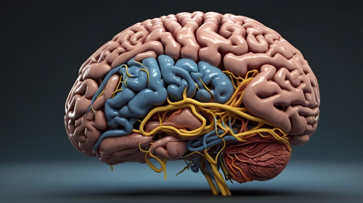 Ilustração do cérebro humano destacando a amígdala e o córtex pré-frontal, mostrando a comunicação entre as áreas responsáveis pela resposta ao medo.